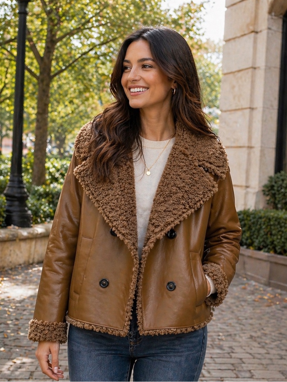 NWT Bernardo Brown Tan Brown Faux-Shearling Vegan Leather Jacket Size M